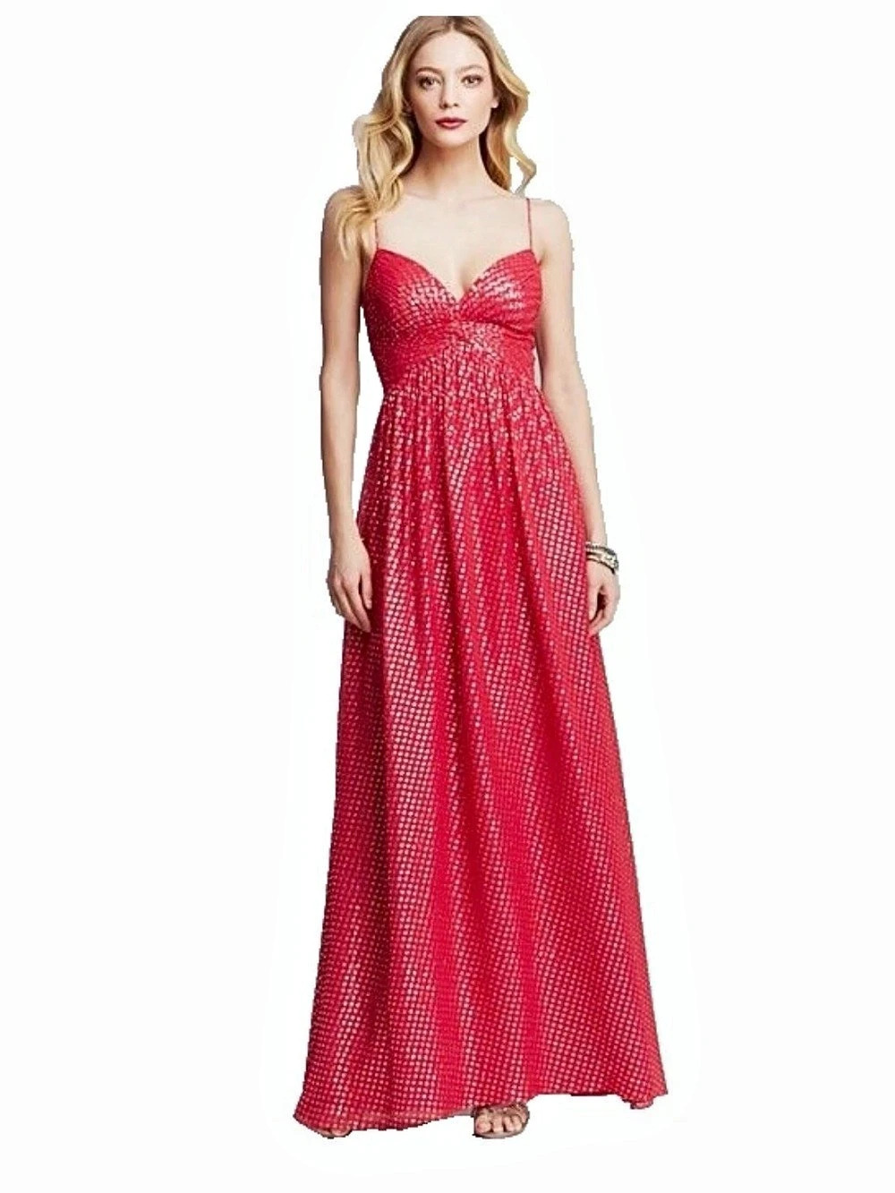Aqua Pink Silver Silk Maxi Chiffon Wedding Guest Dress Size Small NWT